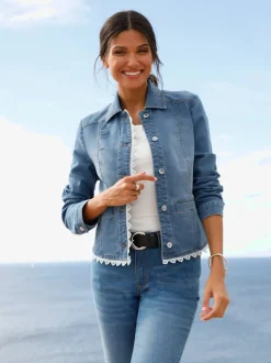 Blazer en jean détails élégants en dentelle
