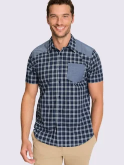 Chemise à manches courtes empiècements contrastés tendance