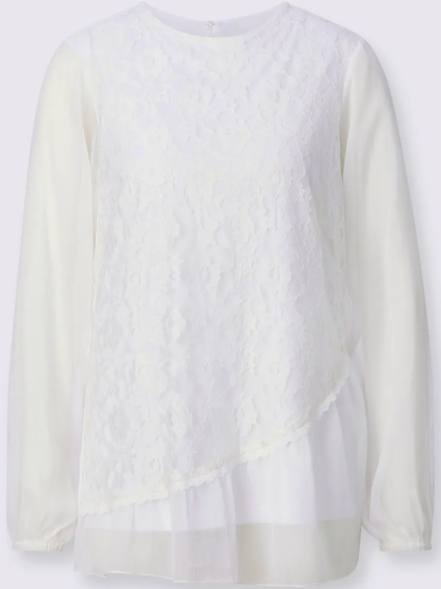 Chemisier en dentelle manches en mousseline transparente