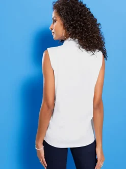 Chemisier en jersey femme sans manches col chemise