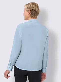 Chemisier à manches longues patte de boutonnage invisible avec plis décoratifs