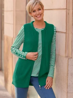 Gilet en tricot col avec coulisse et lien à nouer