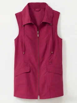 Gilet long sans manches élégant, à zip