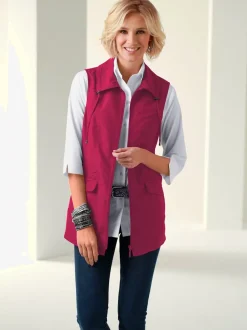 Gilet long sans manches élégant, à zip