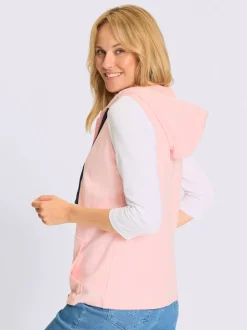 Gilet sweat capuche avec coulisse et lien à nouer