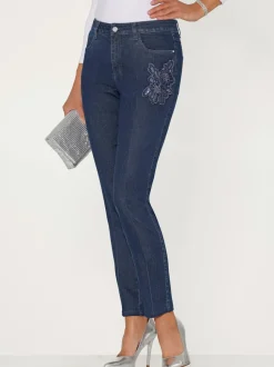 Jean application avec broderie et paillettes
