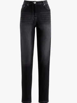 Jean droit taille haute coutures délavées