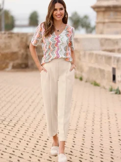 Pantalon à pinces imitation lin de qualité supérieure