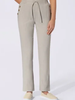 Pantalon texturé ceinture élastique à nouer poches latérales avec boutons