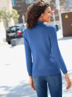 Pull col montant avec détails tricotés asymétriques manches longues