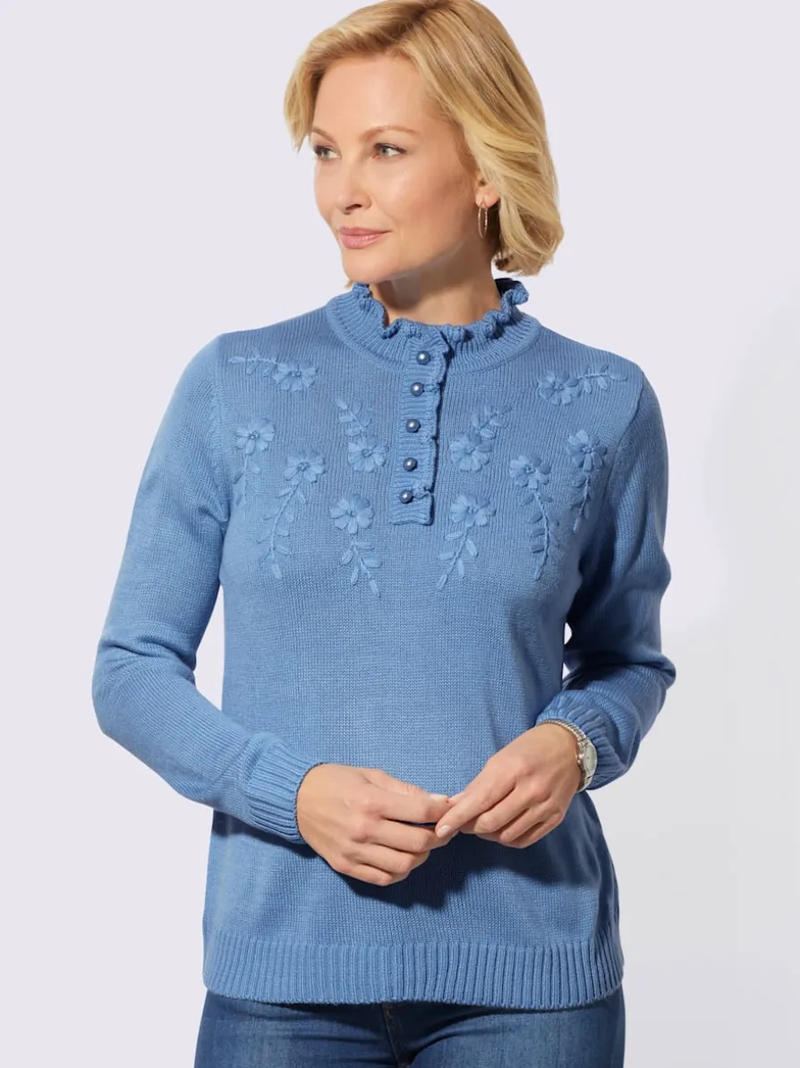 Pull à col montant fausse patte de boutonnage