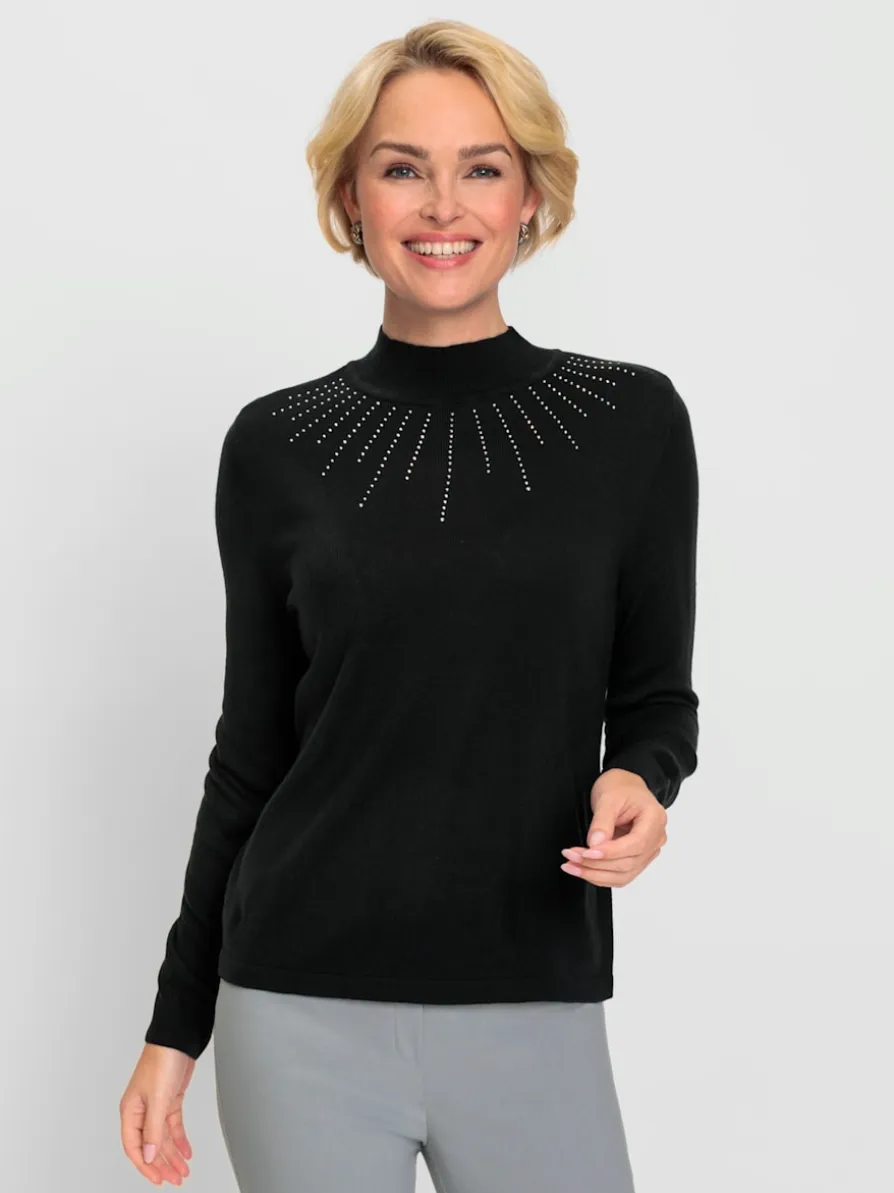 Pull à col montant petites pierres brillantes fantaisie