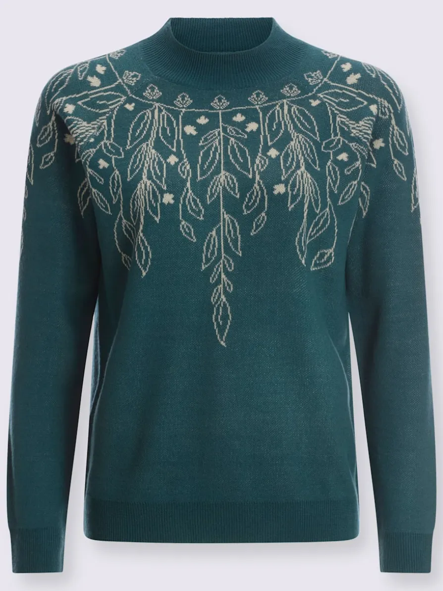 Pull à col montant tricot jacquard de qualité