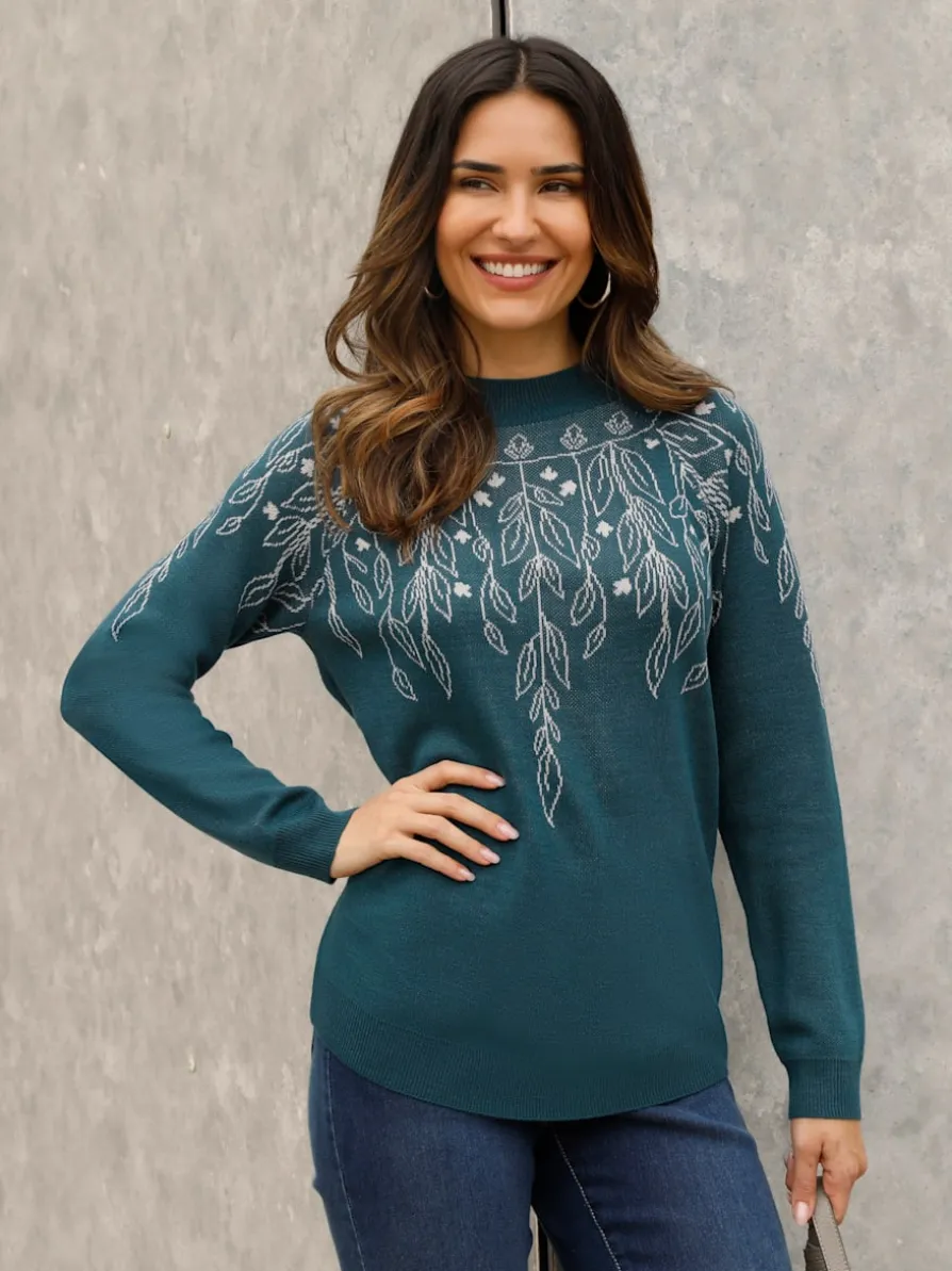 Pull à col montant tricot jacquard de qualité
