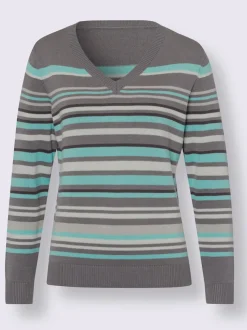 Pull à encolure en v joli motif à rayures