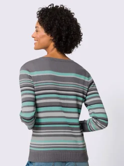 Pull à encolure en v joli motif à rayures
