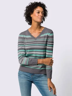 Pull à encolure en v joli motif à rayures