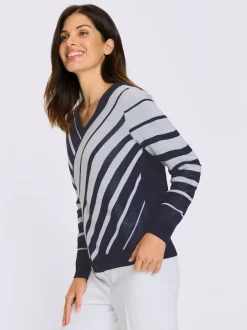 Pull à encolure en v motif à rayures mode