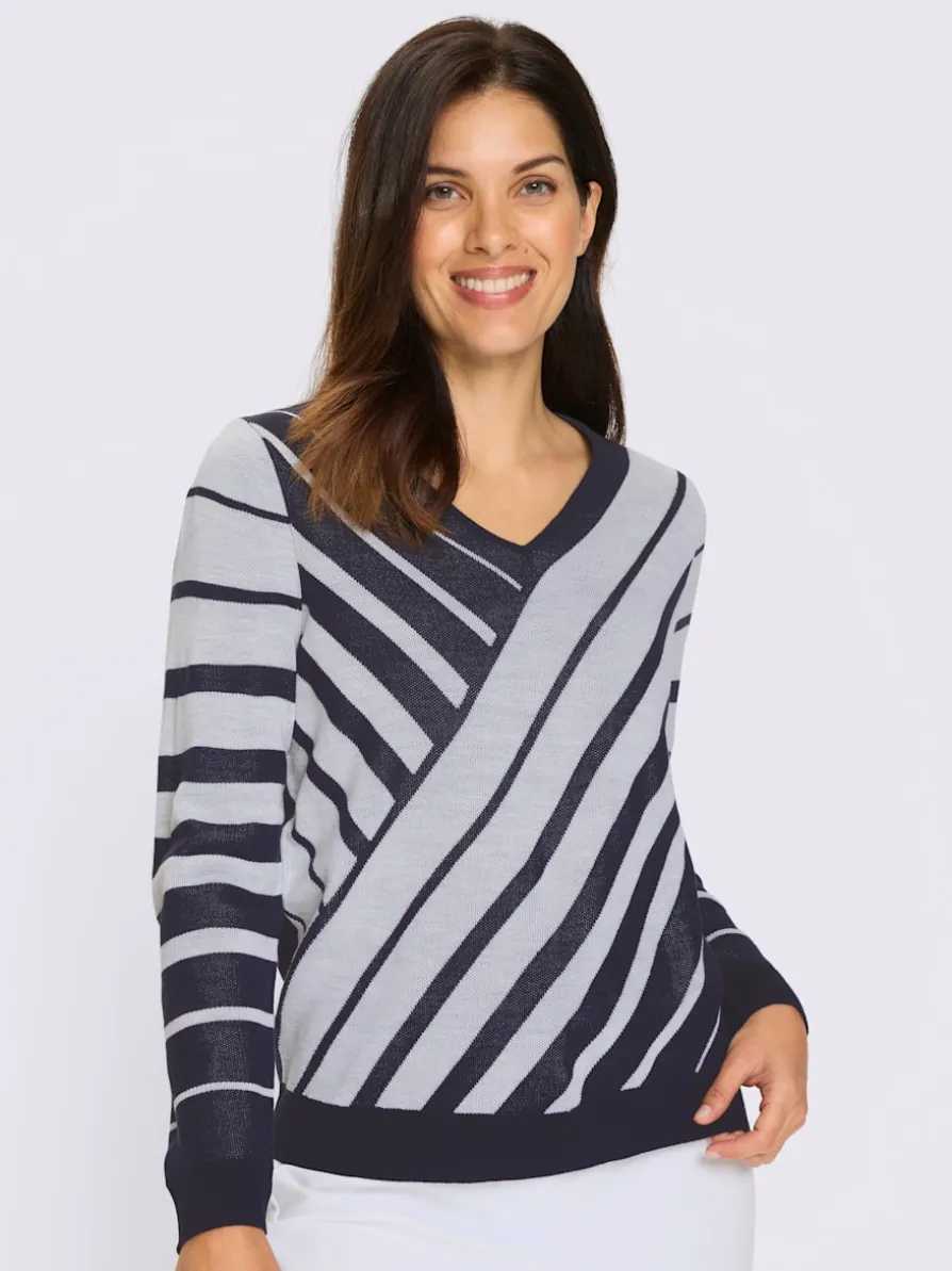 Pull à encolure en v motif à rayures mode
