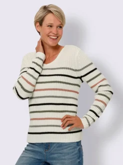 Pull à encolure en v tricot côtelé moderne