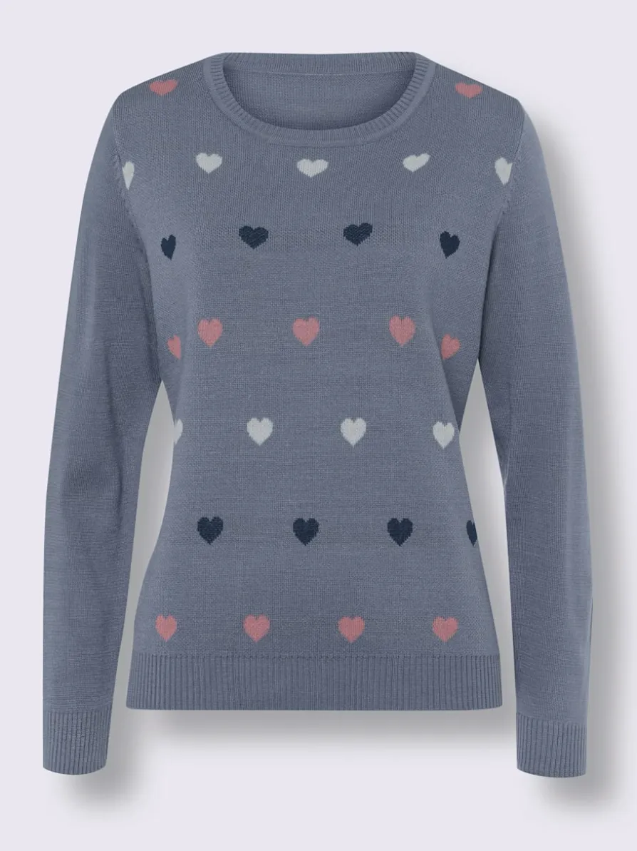 Pull encolure ronde motif cœur tendance