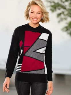 Pull encolure ronde motif intarsia