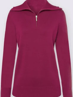 Pull femme décontracté col camionneur manches longues