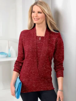 Pull fils brillants effet 2-en-1 encolure plongeant en v avec empiècement