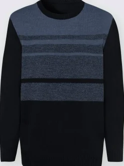 Pull homme rayé col rond finitions côtelées