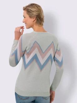 Pull jacquard finitions côtelées