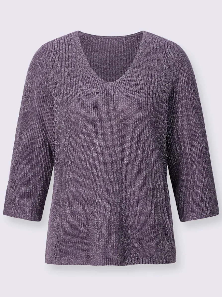 Pull à manches 3/4 encolure en v féminine