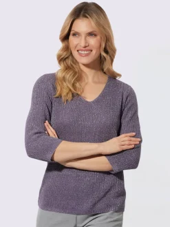 Pull à manches 3/4 encolure en v féminine