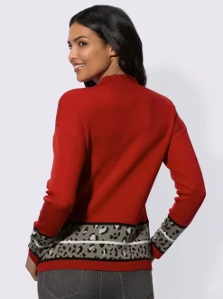 Pull à manches longues bordures jacquard fantaisie