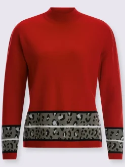 Pull à manches longues bordures jacquard fantaisie