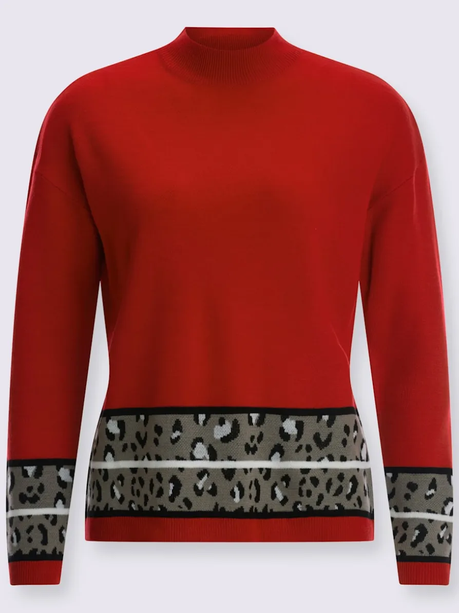 Pull à manches longues bordures jacquard fantaisie