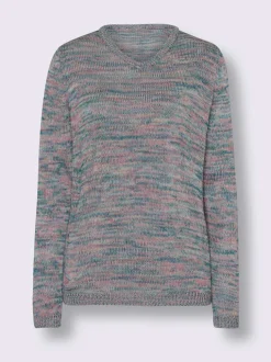 Pull à manches longues encolure en v côtelée