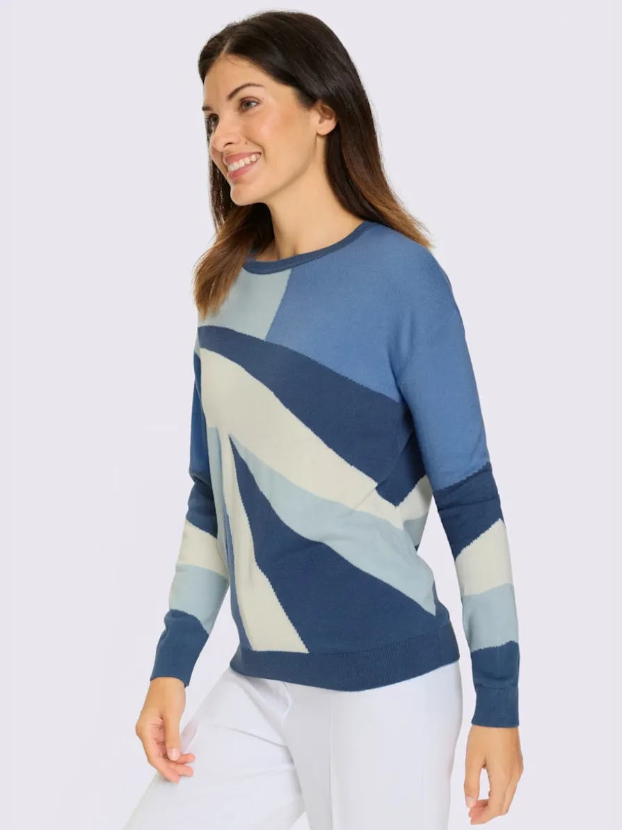 Pull à manches longues tricot intarsia de qualité
