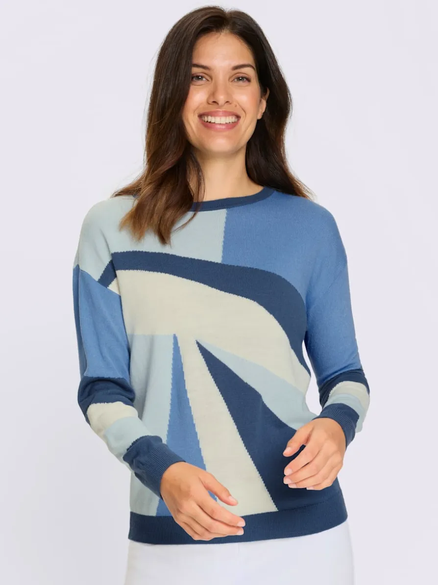Pull à manches longues tricot intarsia de qualité