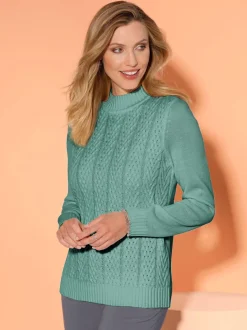 Pull torsadé col montant avec manches et dos en point jersey