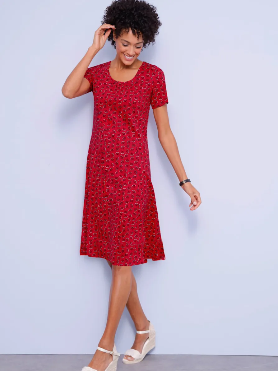 Robe en jersey encolure ronde passepoilée