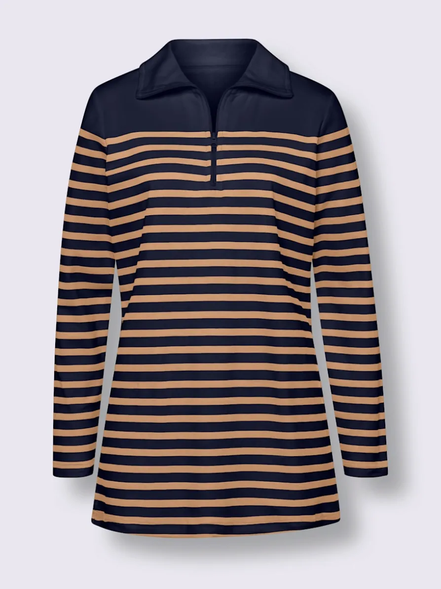 Sweatshirt long col à revers avec glissière