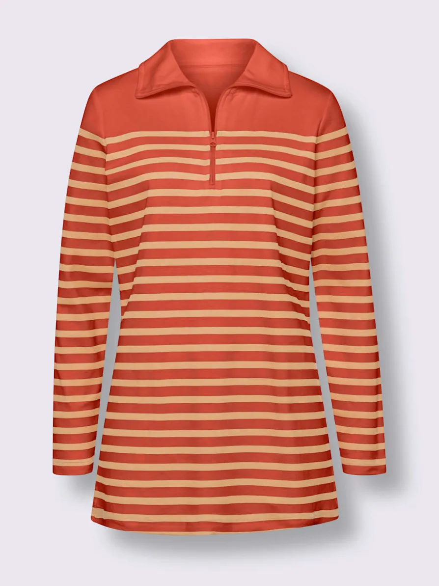 Sweatshirt long col à revers avec glissière