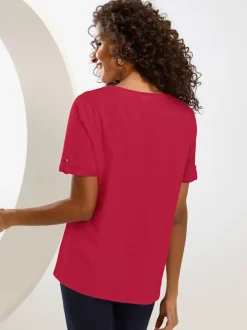 T-shirt confortable col rond avec petit v boutonné