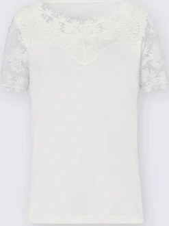 T-shirt empiècement en dentelle manches courtes