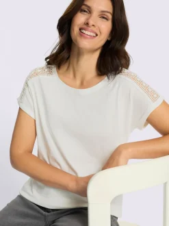 T-shirt à encolure ronde empiècement en dentelle