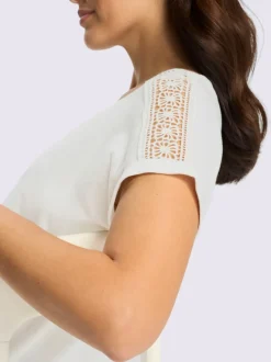 T-shirt à encolure ronde empiècement en dentelle