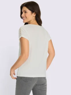 T-shirt à encolure ronde empiècement en dentelle