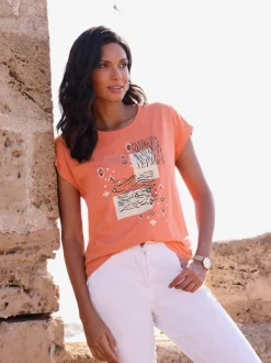 T-shirt à encolure ronde imprimé ethnique mode