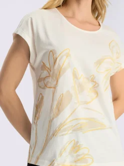 T-shirt à encolure ronde imprimé feuille doré
