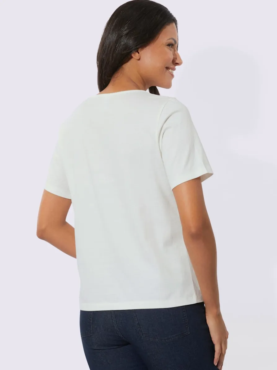 T-shirt à encolure ronde imprimé transfert avec brillance couleur bronze